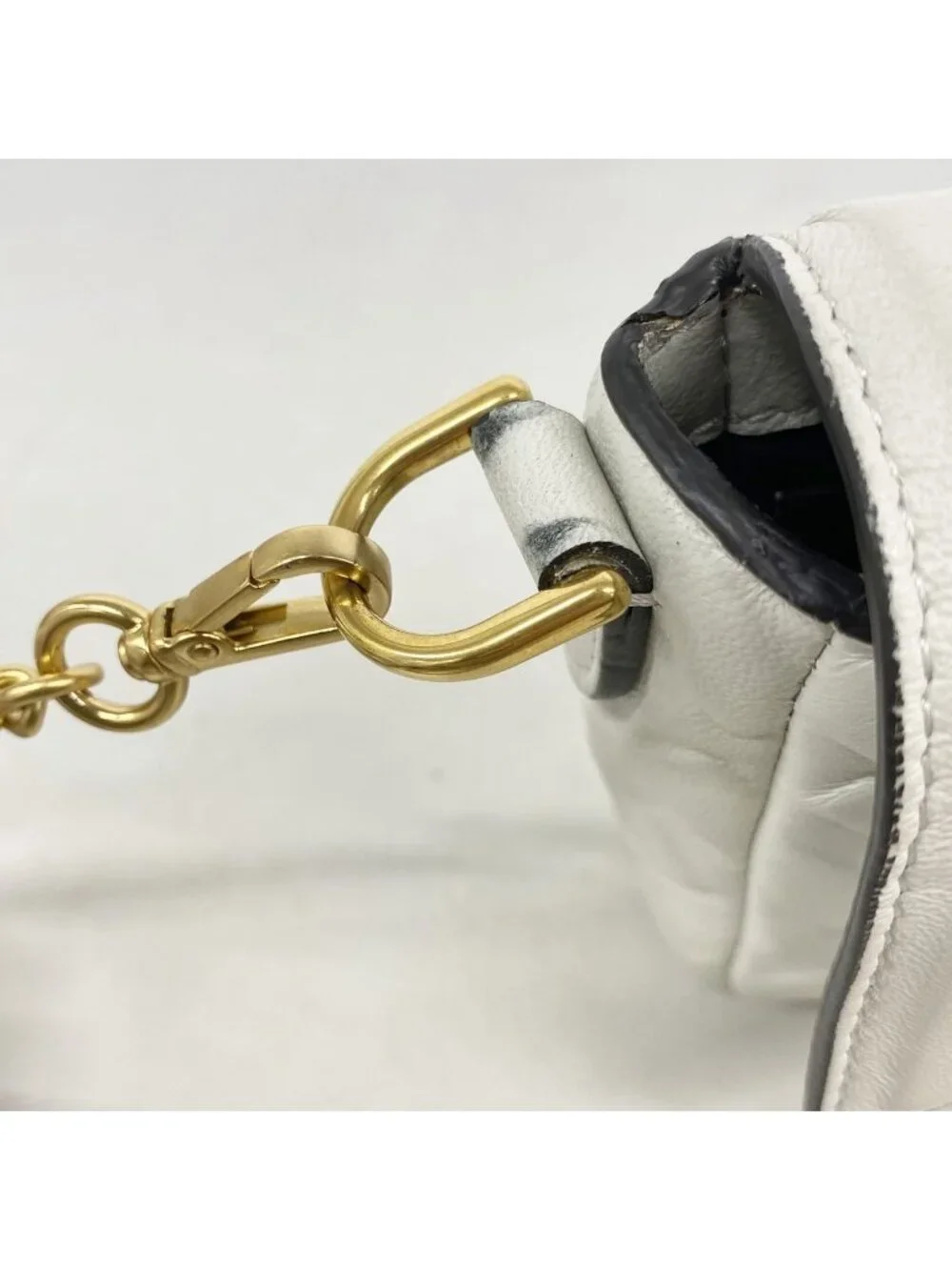 Fendi Shoulder Bag Bucket Leather White Gold
